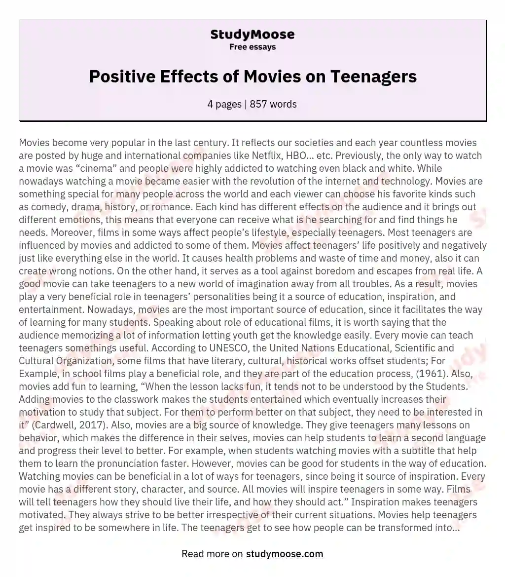 Positive Effects of Movies on Teenagers essay