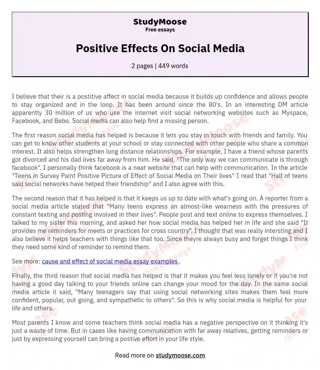 Positive Effects On Social Media essay
