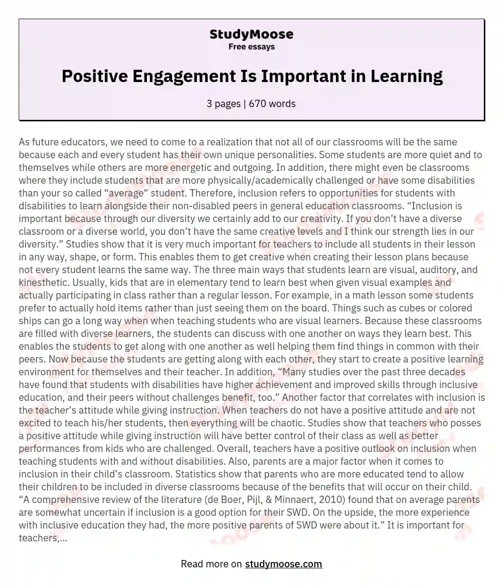 Positive Engagement Is Important in Learning essay
