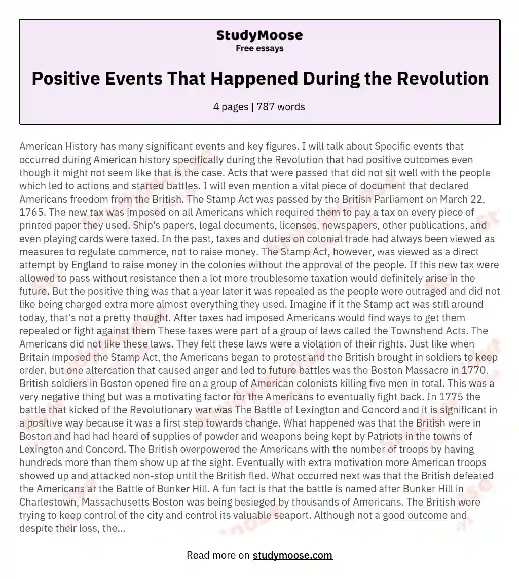 Positive Events That Happened During the Revolution essay
