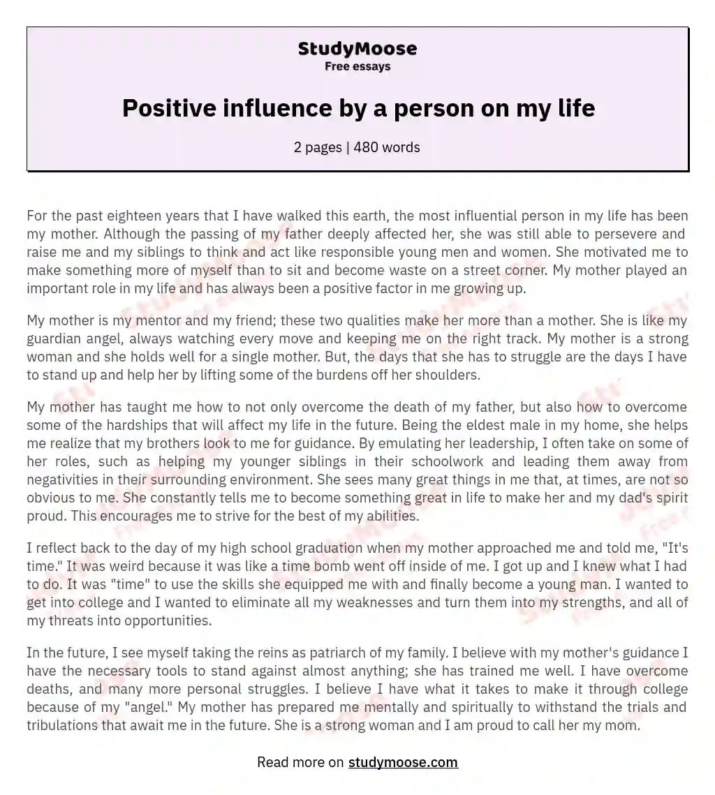 Positive influence by a person on my life essay
