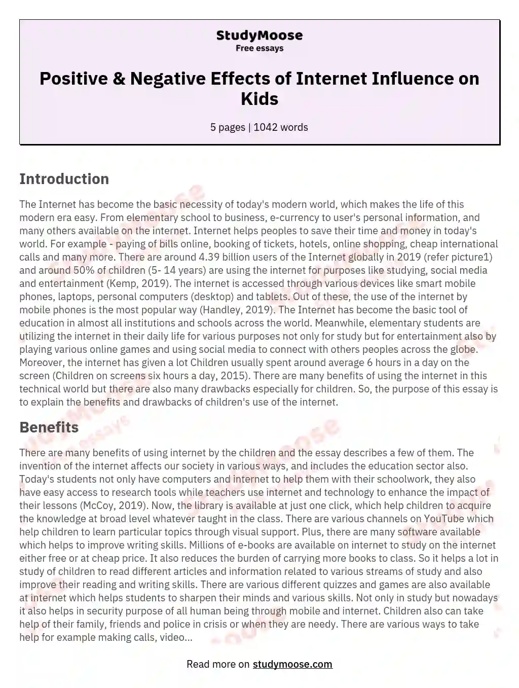 cause effect (internet influence on kids) essay