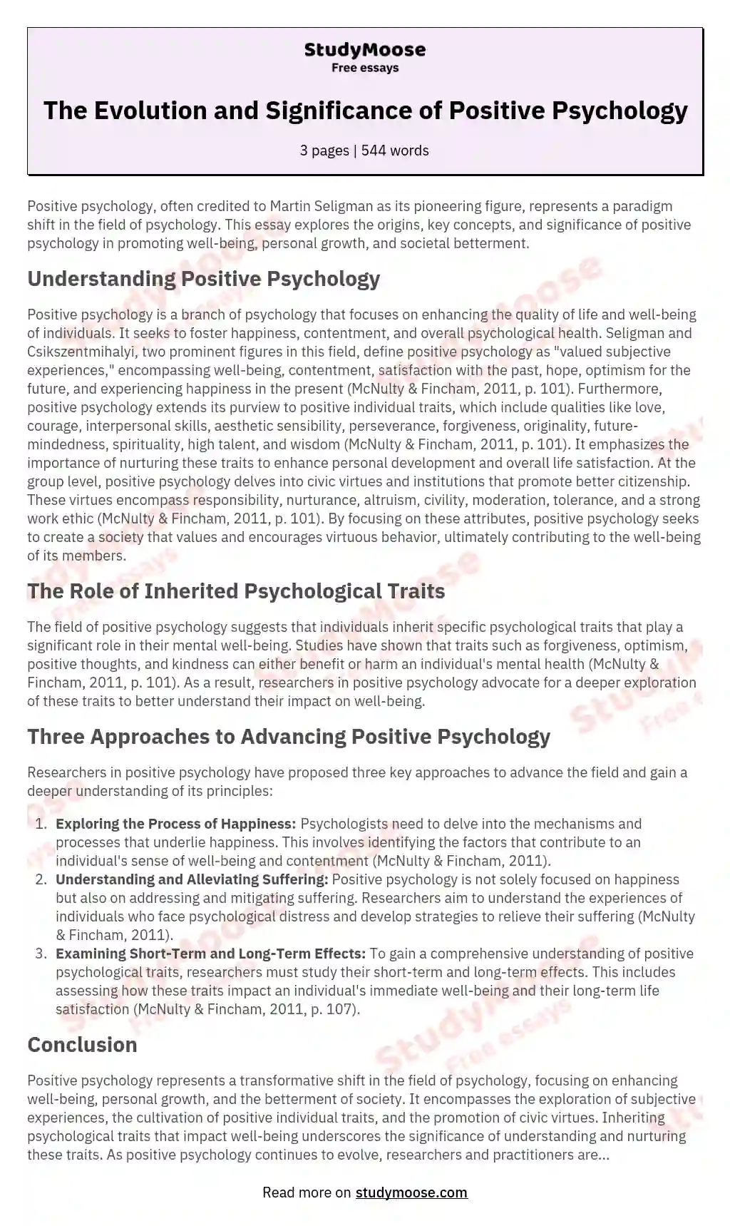 The Evolution and Significance of Positive Psychology essay