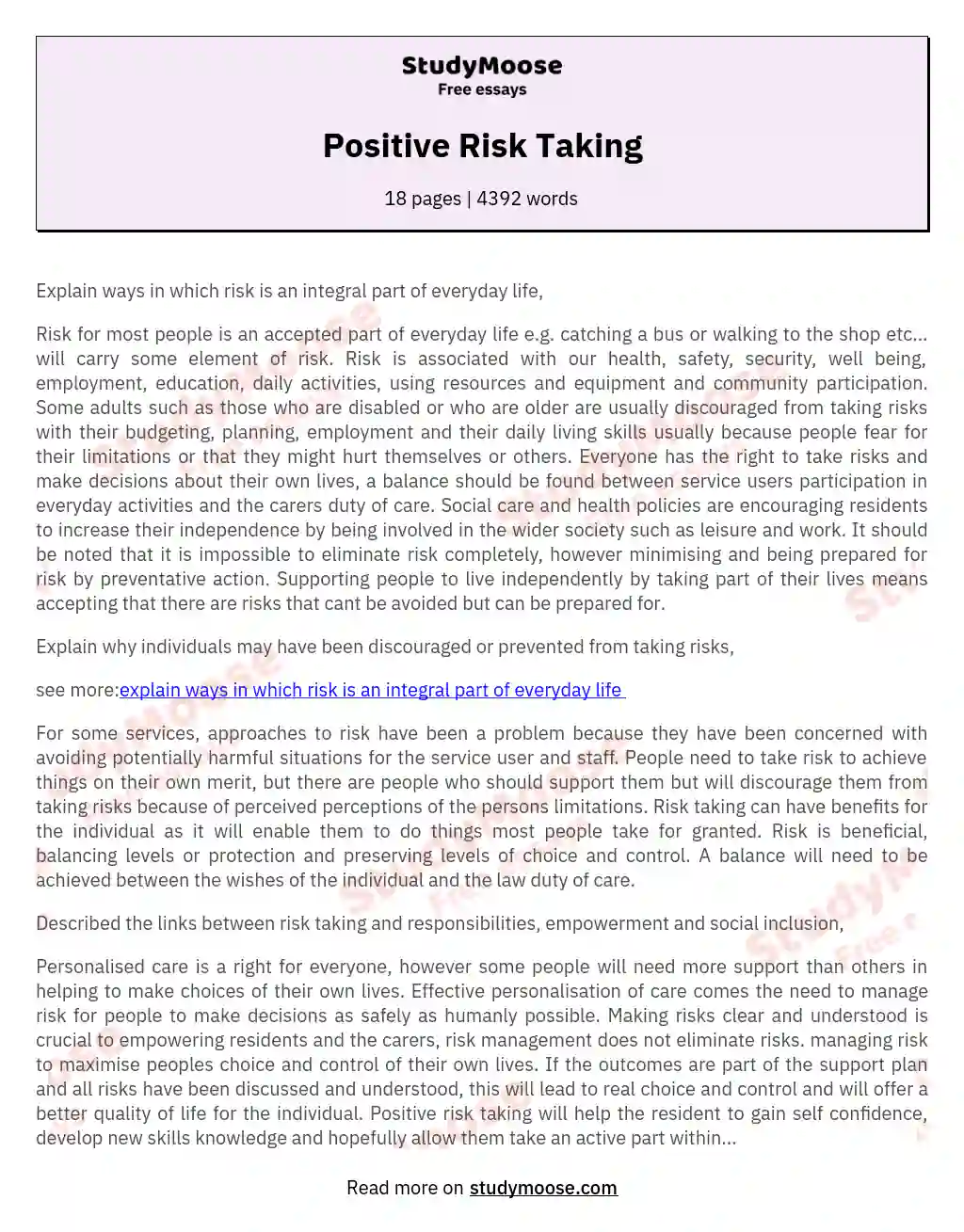 Positive Risk Taking essay