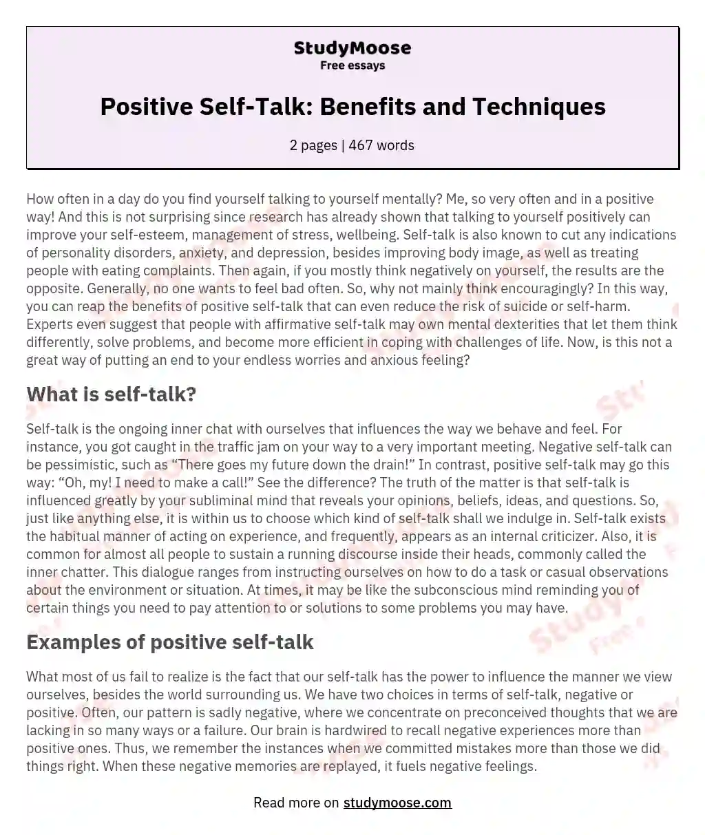 Positive Self-Talk: Benefits and Techniques essay
