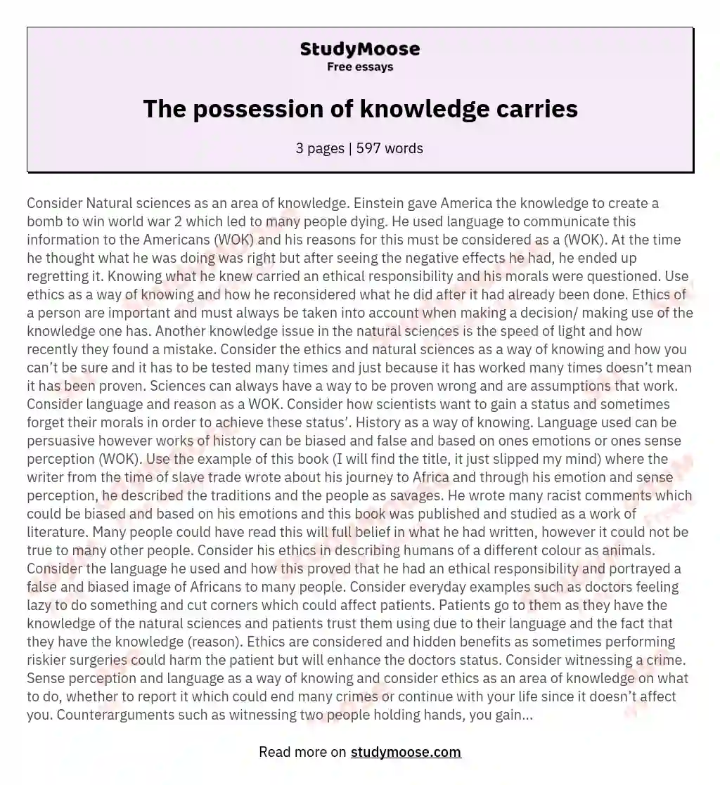 The possession of knowledge carries essay