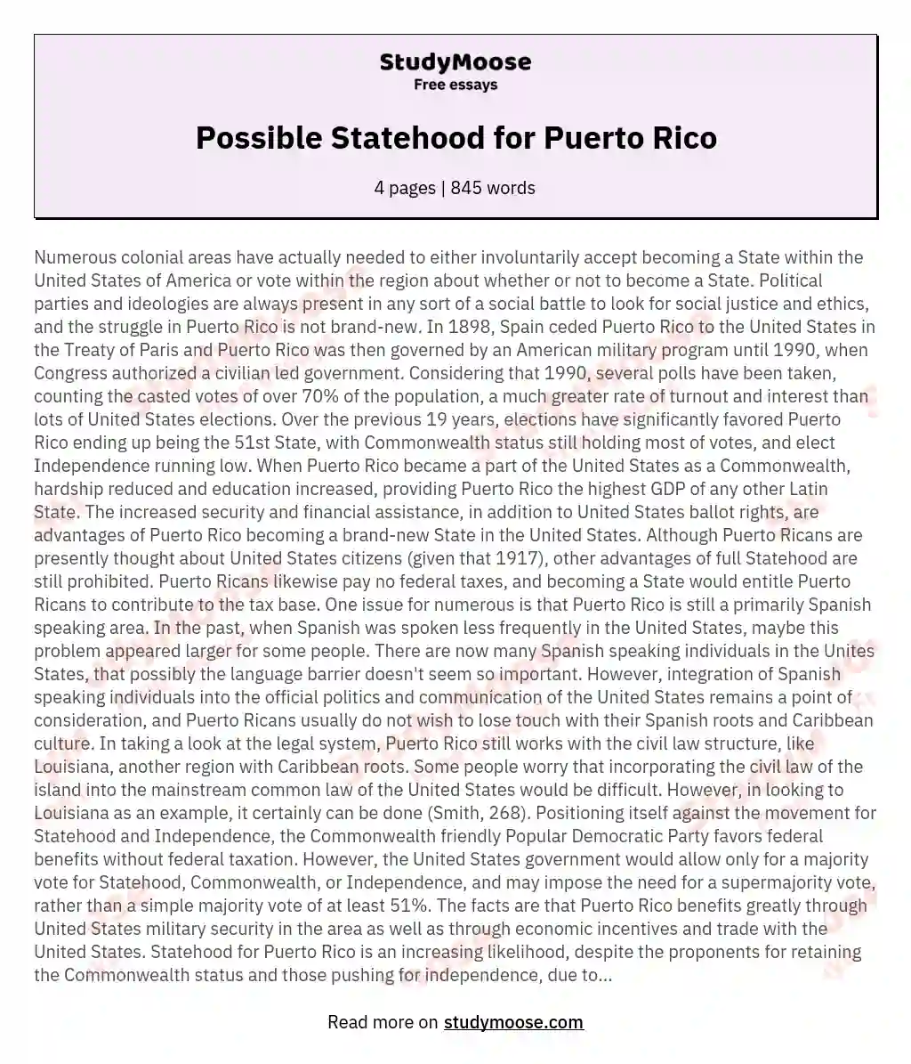 Possible Statehood for Puerto Rico