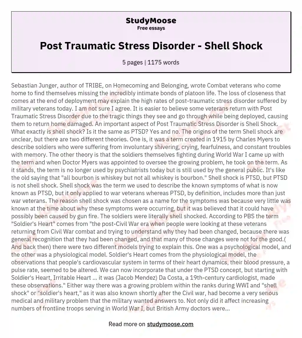 Post Traumatic Stress Disorder - Shell Shock essay