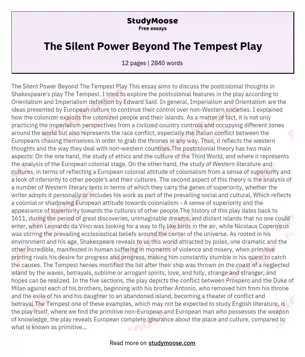 The Silent Power Beyond The Tempest Play essay