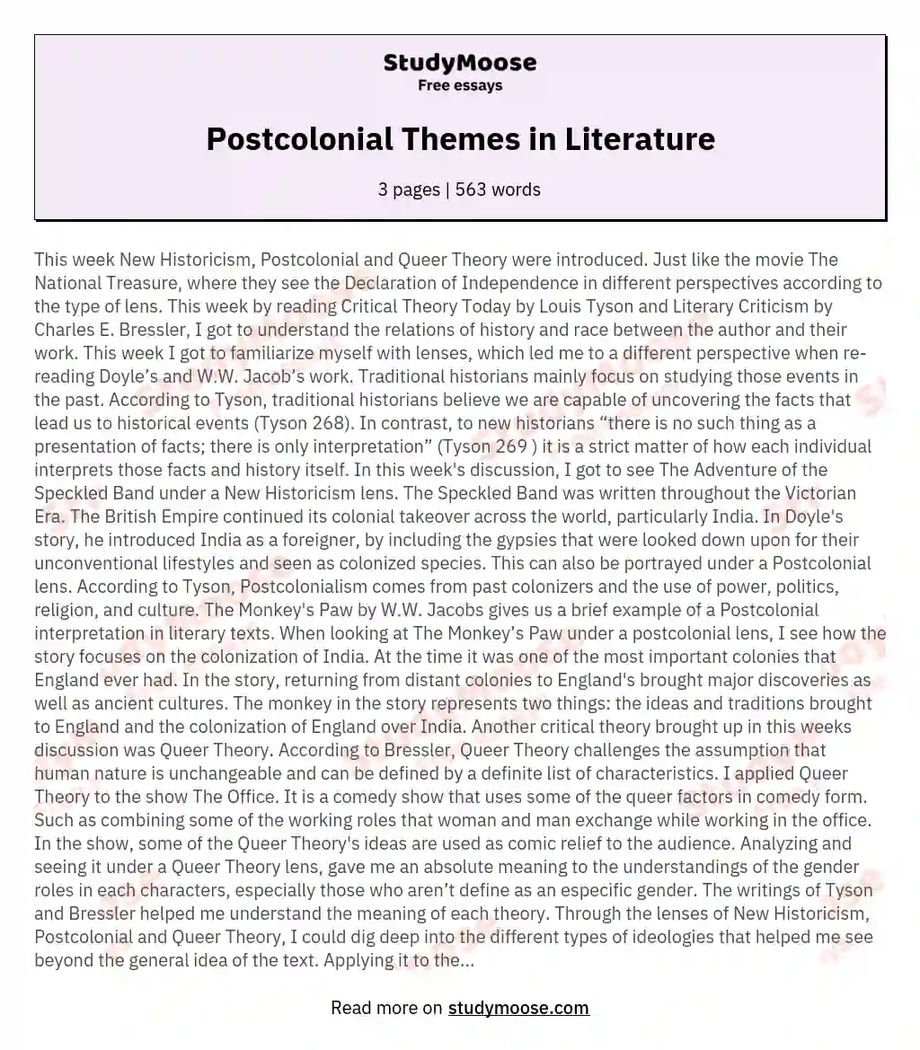 Postcolonial Themes in Literature essay