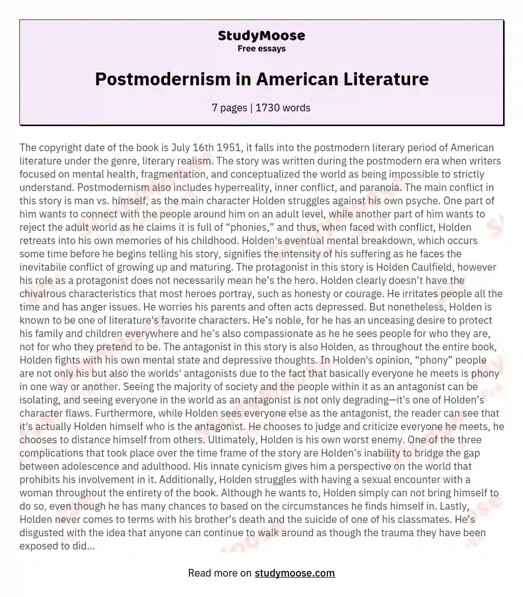 Postmodernism in American Literature essay