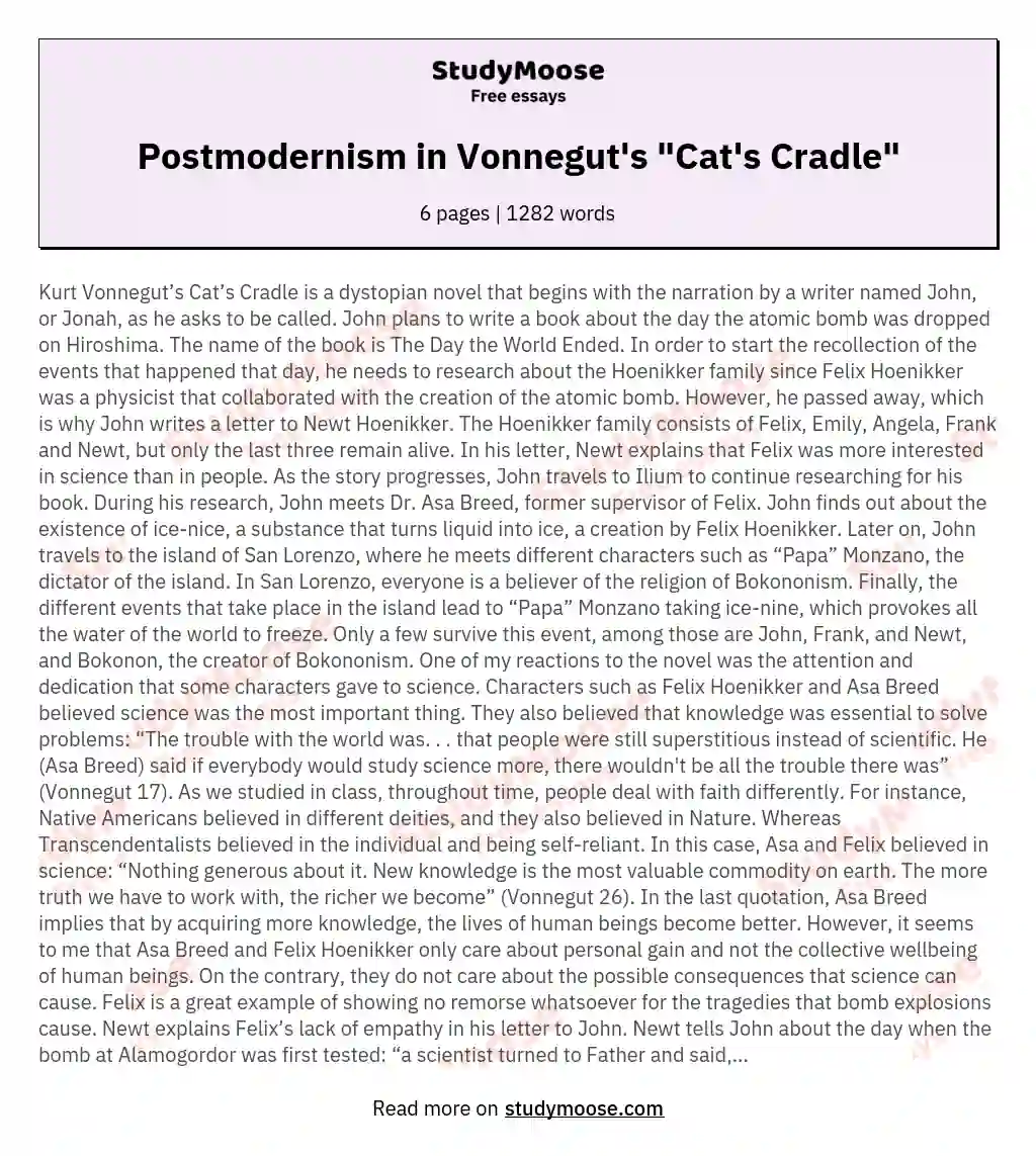 Postmodernism in Vonnegut's "Cat's Cradle"