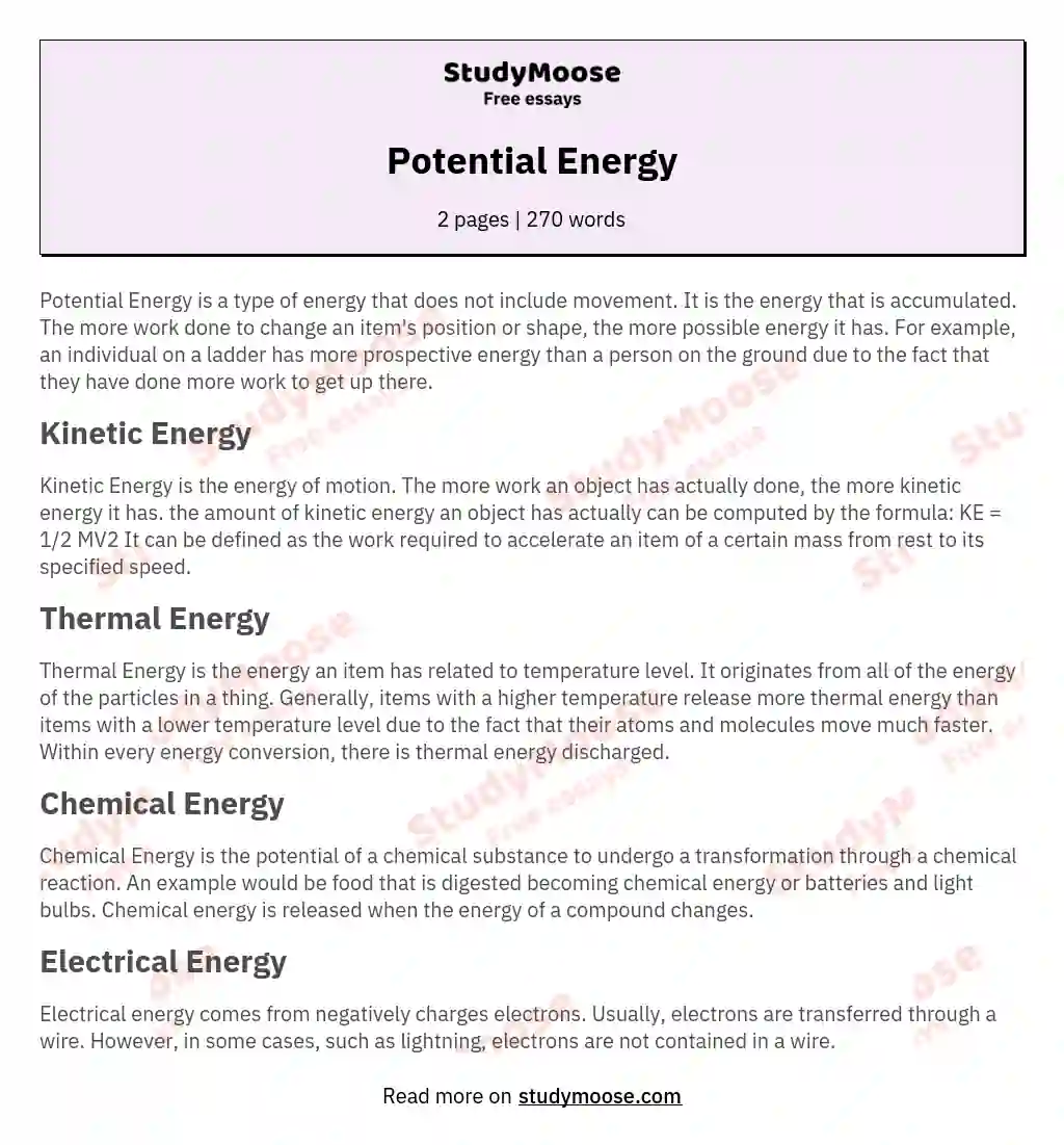 Potential Energy essay