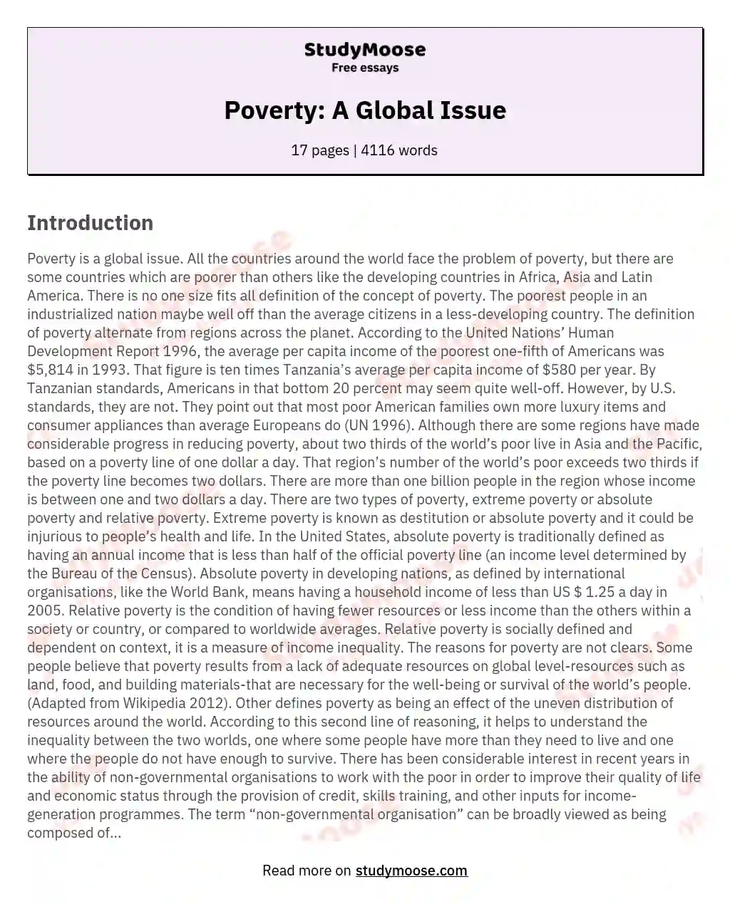 Poverty: A Global Issue essay
