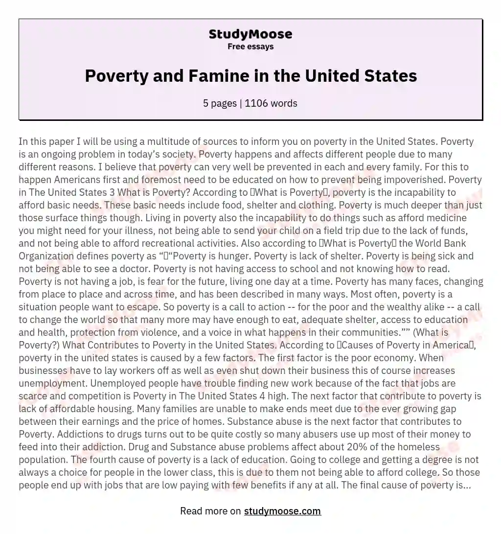 Poverty and Famine in the United States essay