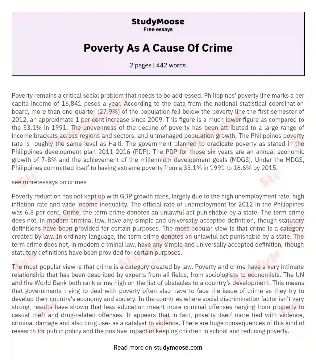 Poverty As A Cause Of Crime essay