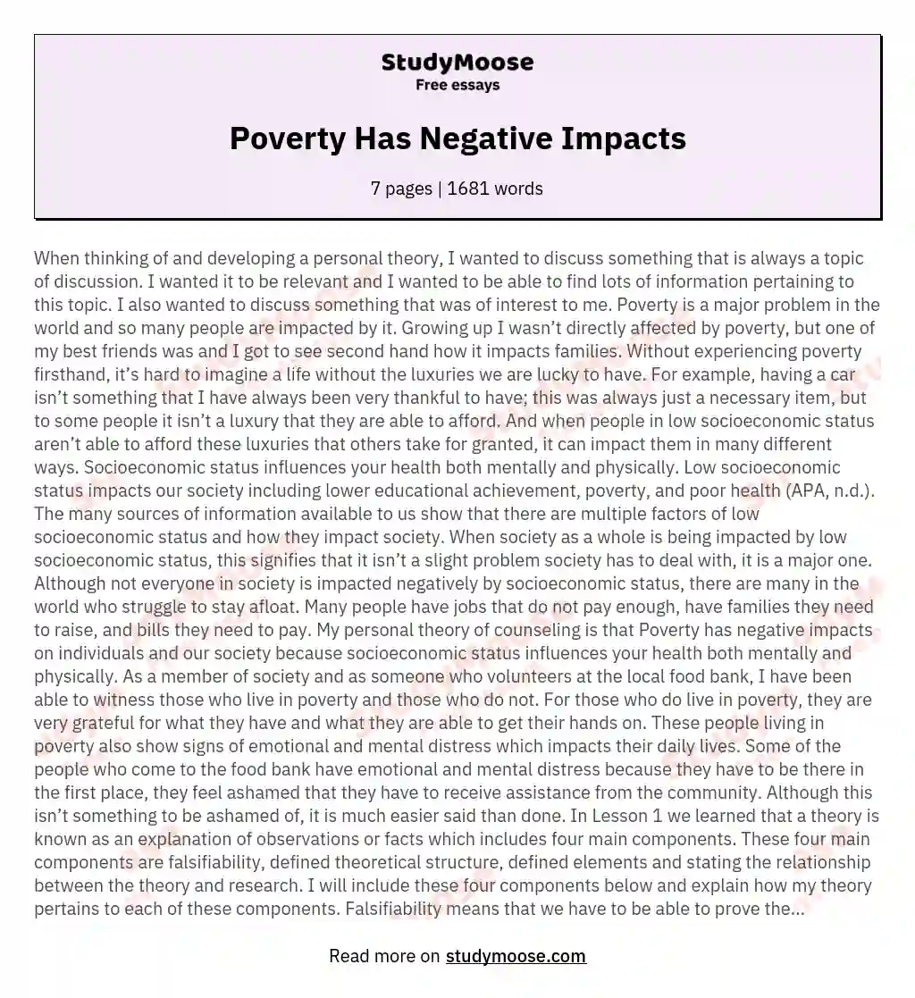 Poverty Has Negative Impacts essay