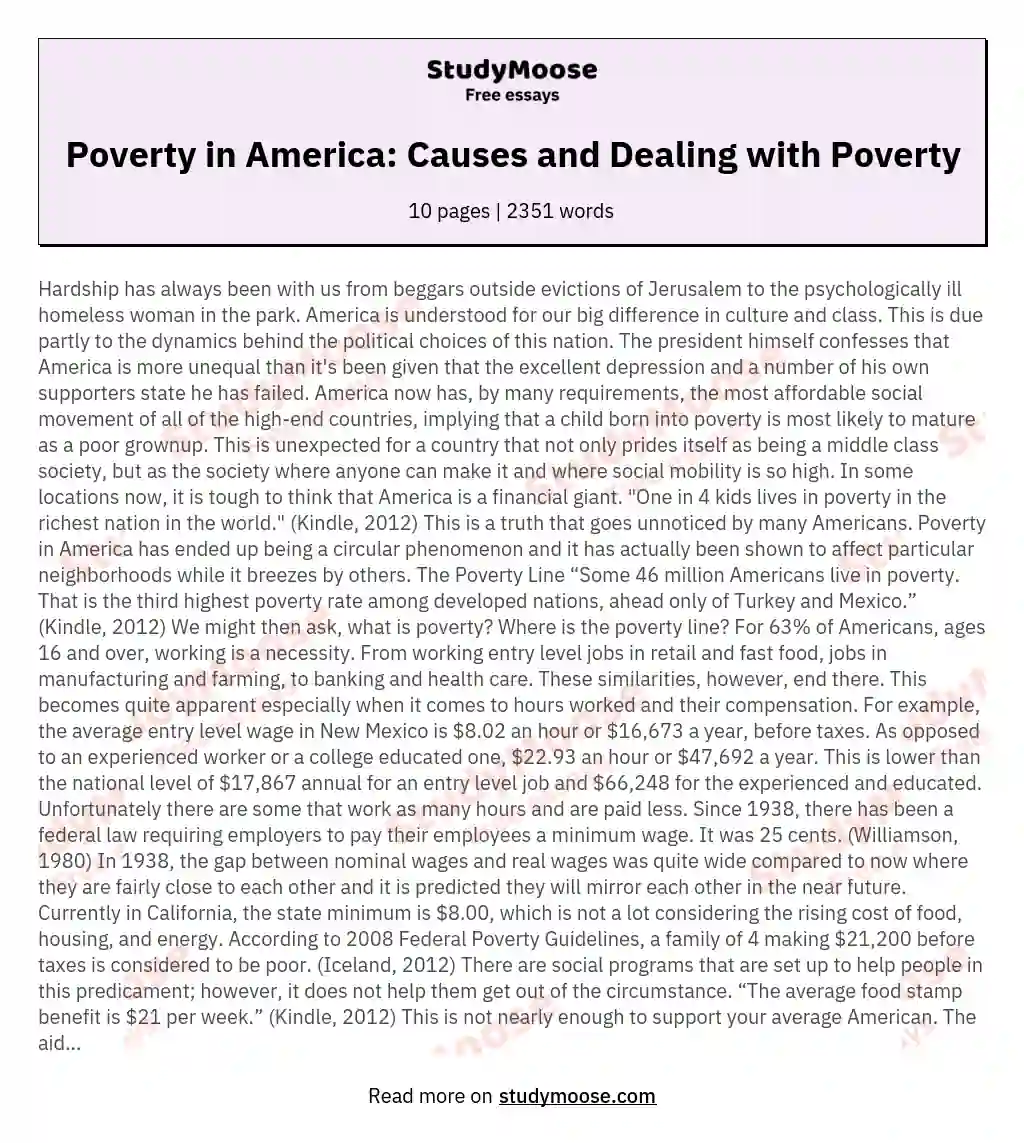 Poverty in America: Causes and Dealing with Poverty