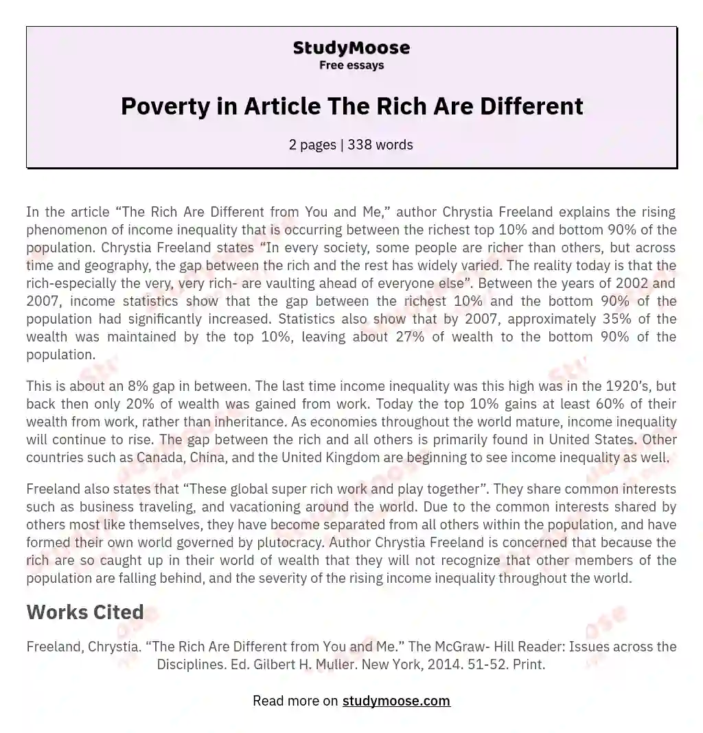 Poverty in Article The Rich Are Different