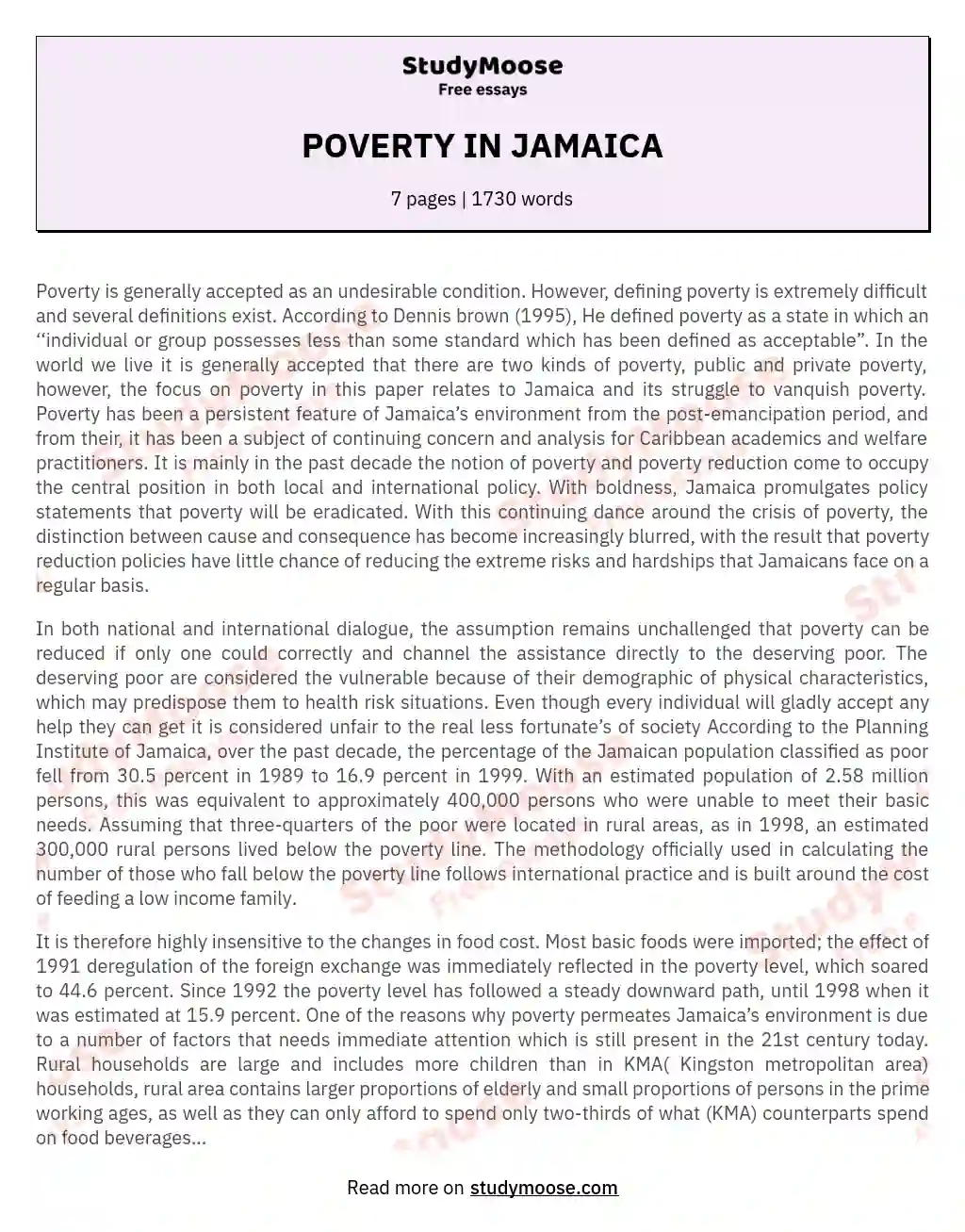poverty in jamaica essay