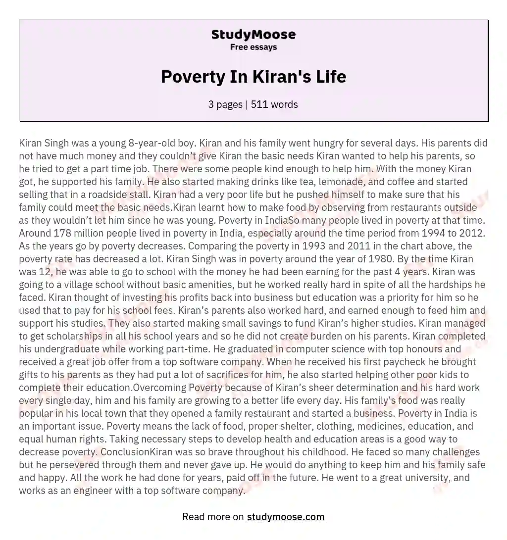 Poverty In Kiran's Life essay