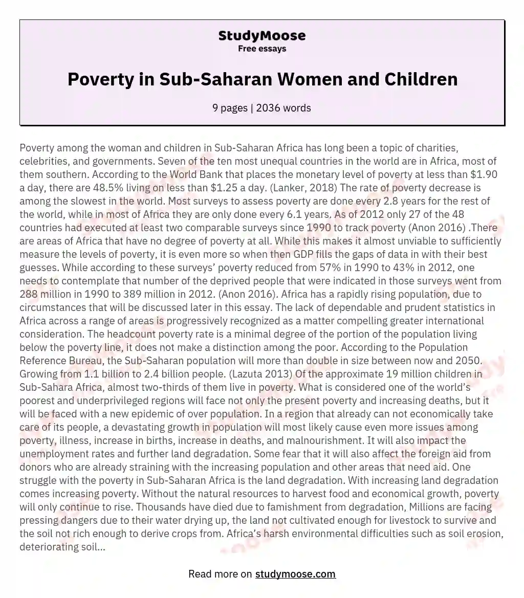 Poverty in Sub-Saharan Women and Children essay