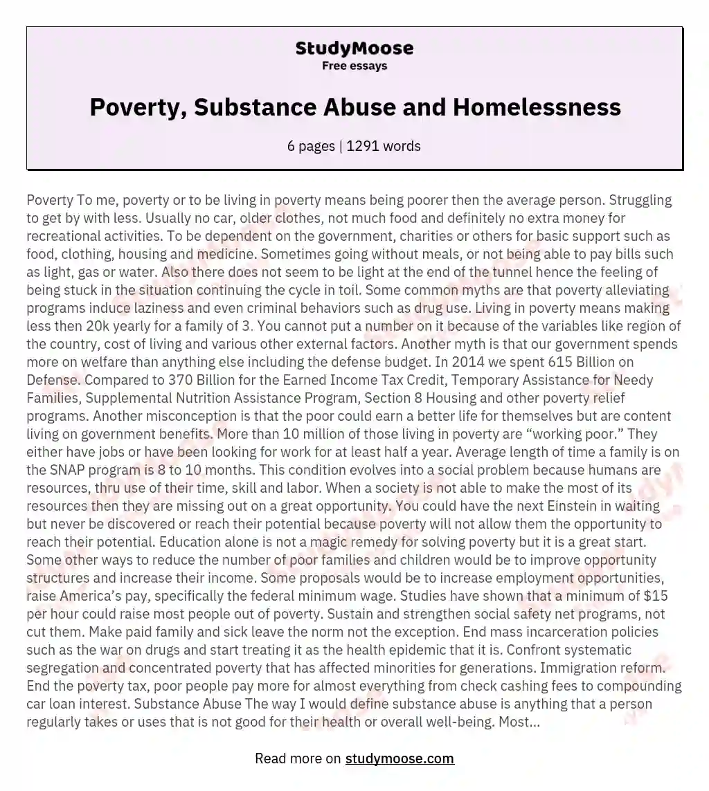 Poverty, Substance Abuse and Homelessness essay