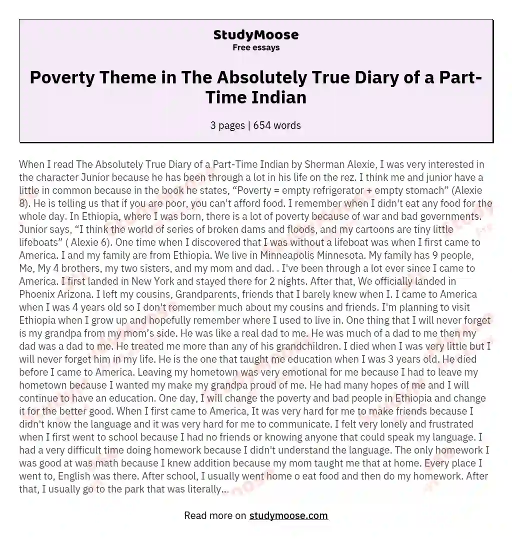 Poverty Theme in The Absolutely True Diary of a Part-Time Indian