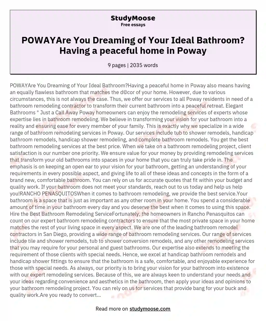 POWAYAre You Dreaming of Your Ideal Bathroom?Having a peaceful home in Poway essay