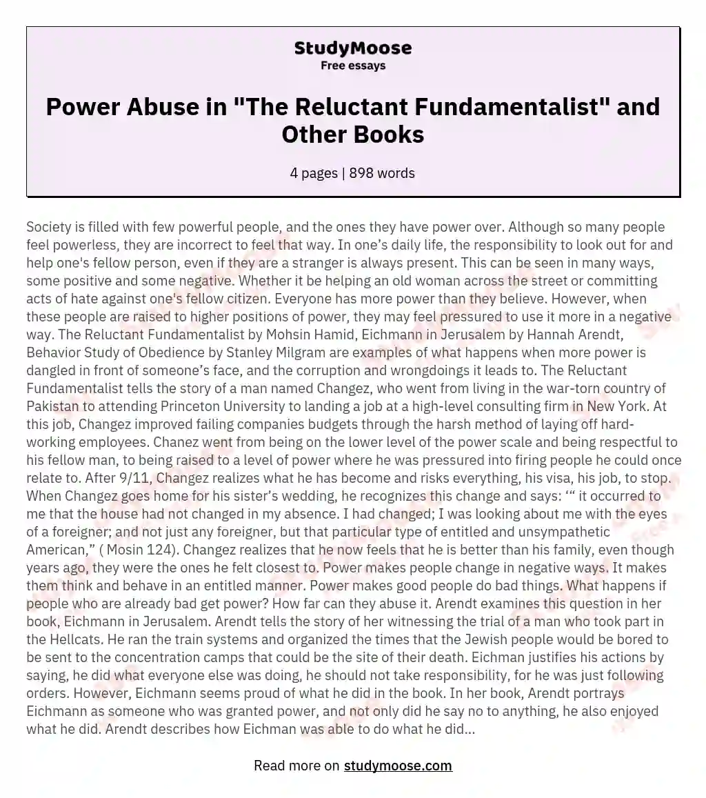 Power Abuse in "The Reluctant Fundamentalist" and Other Books essay