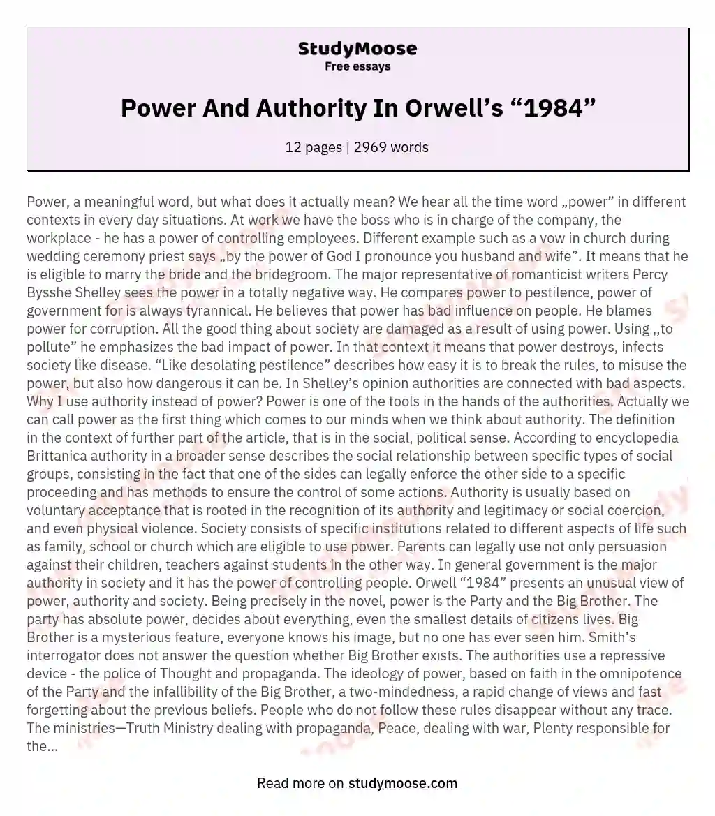 Power And Authority In Orwell’s “1984” essay
