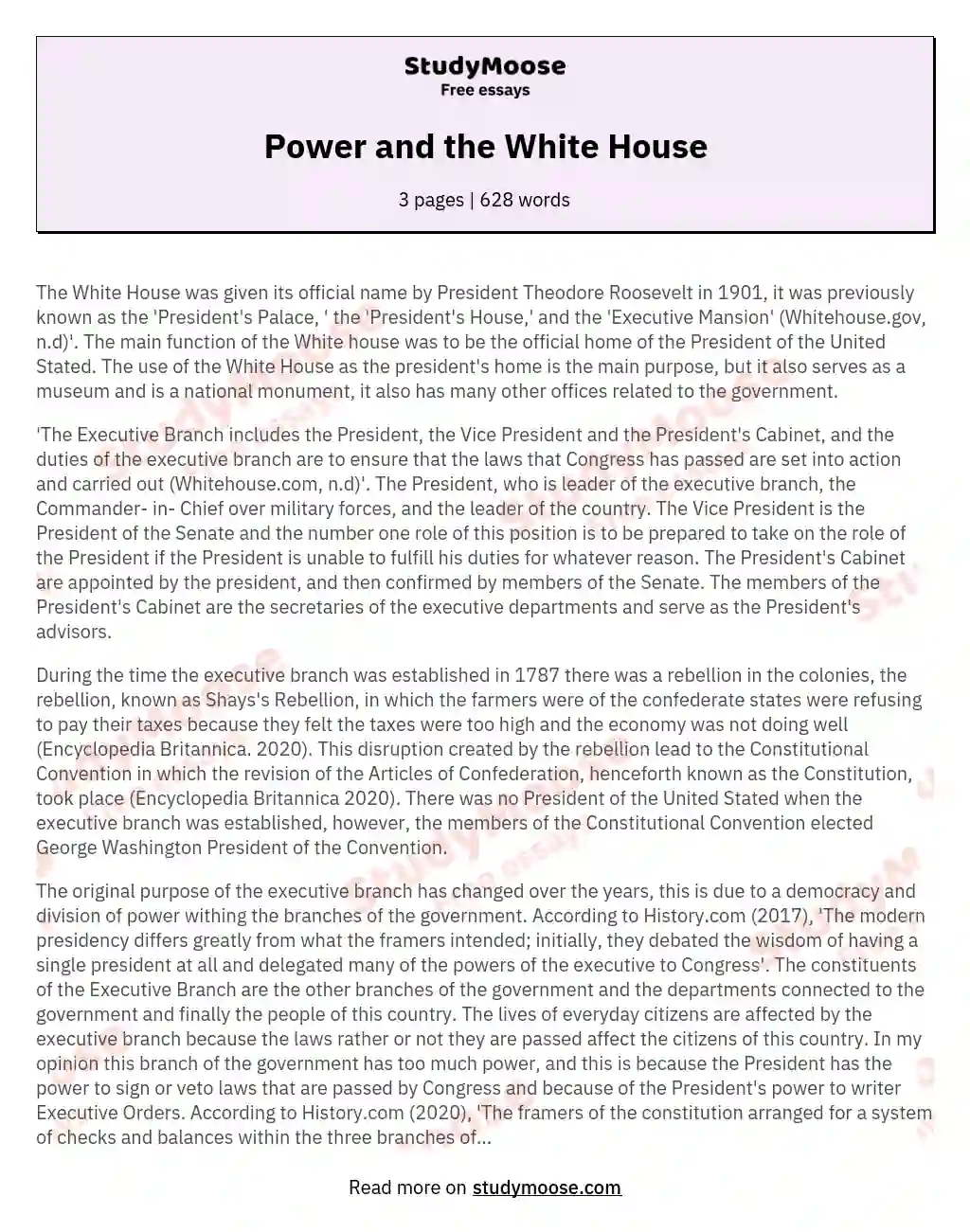 Power and the White House essay