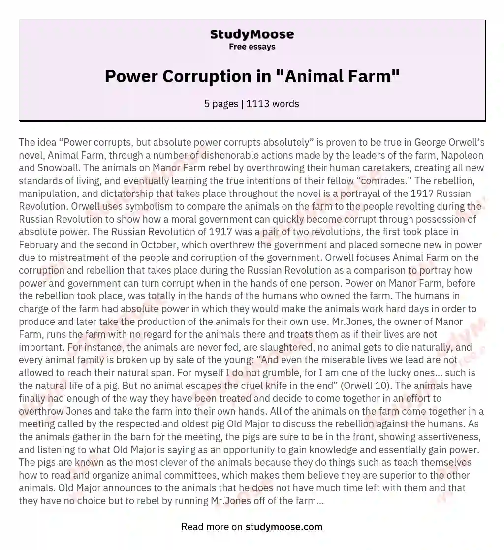 Power Corruption in "Animal Farm"
