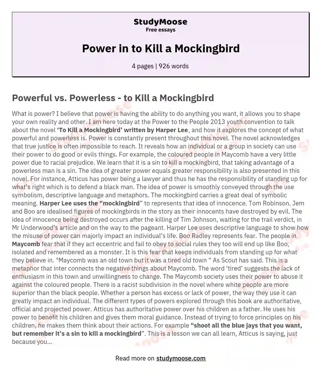 Power in to Kill a Mockingbird