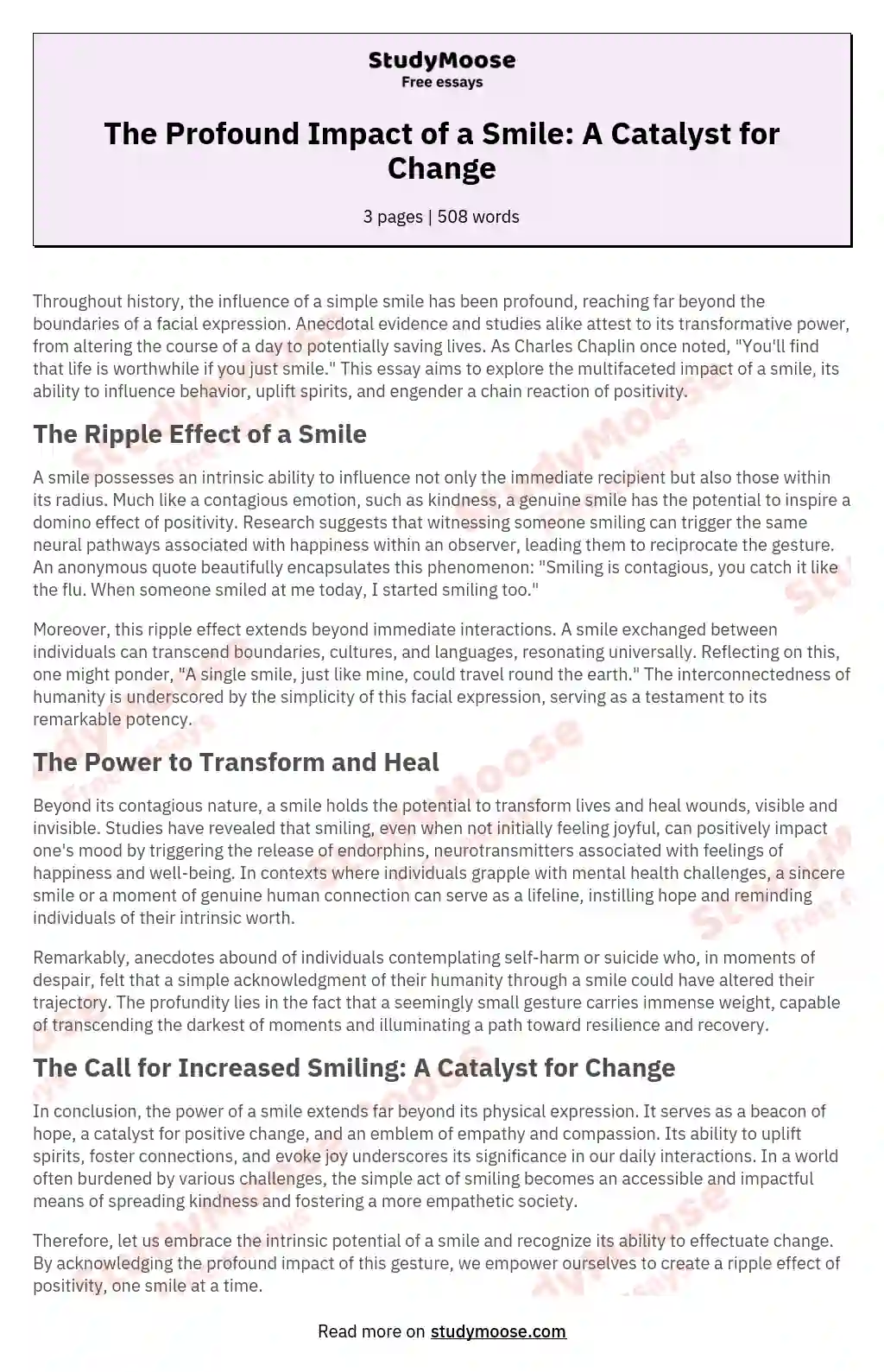The Profound Impact of a Smile: A Catalyst for Change essay