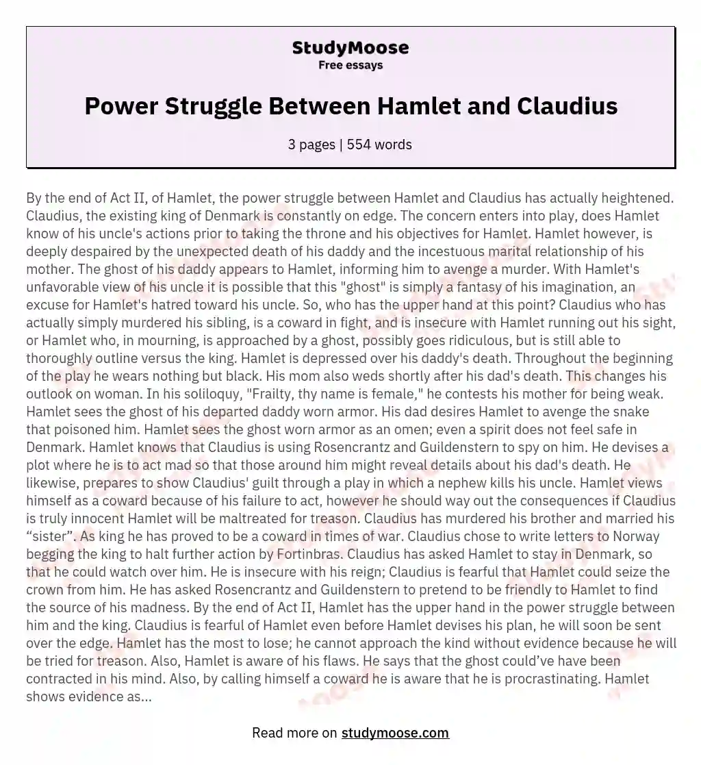Power Struggle Between Hamlet and Claudius essay