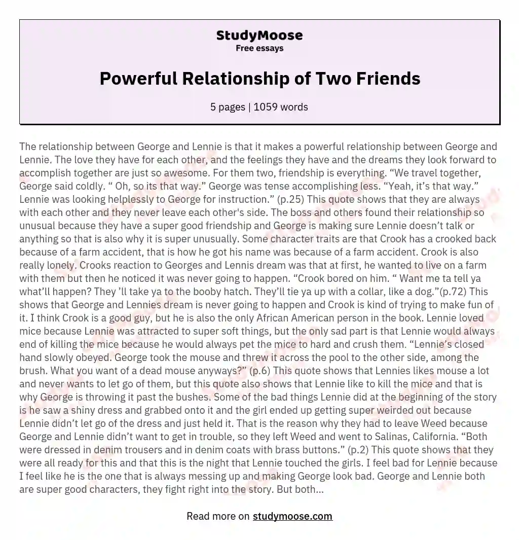 Powerful Relationship of Two Friends essay