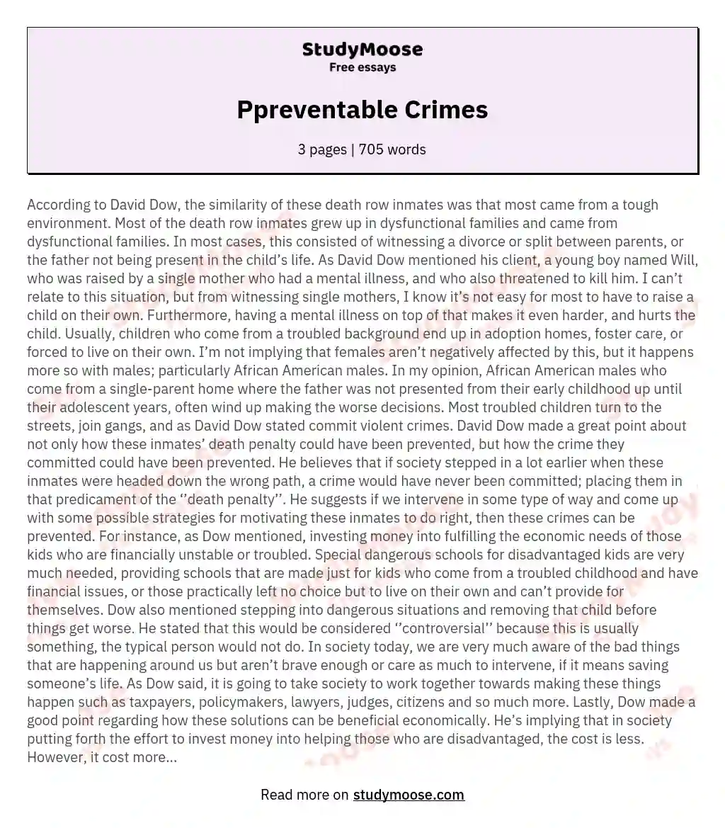 Ppreventable Crimes essay