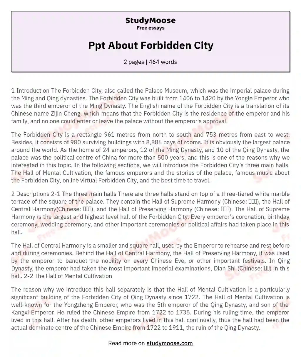 Ppt About Forbidden City essay
