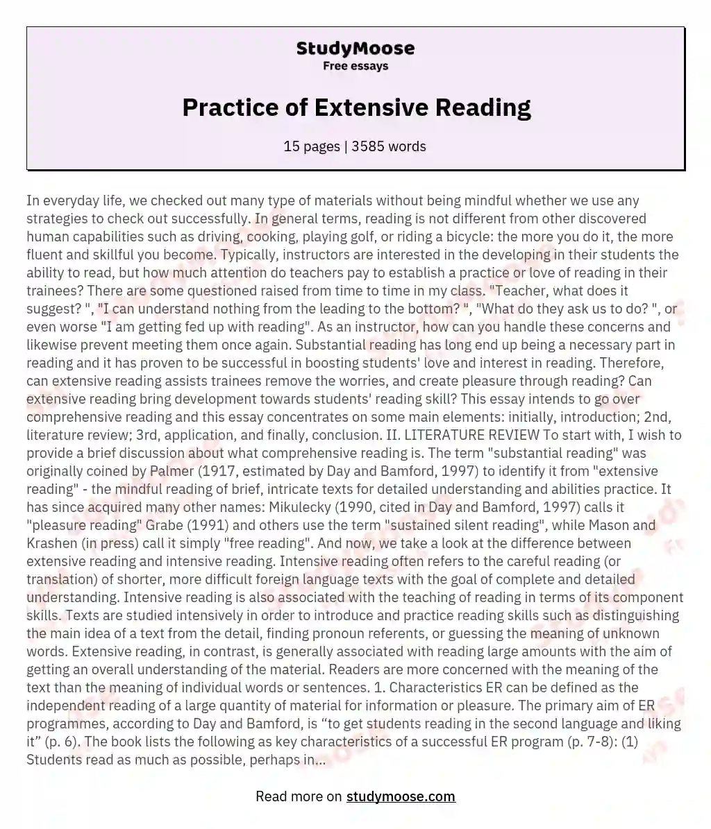 Practice of Extensive Reading essay