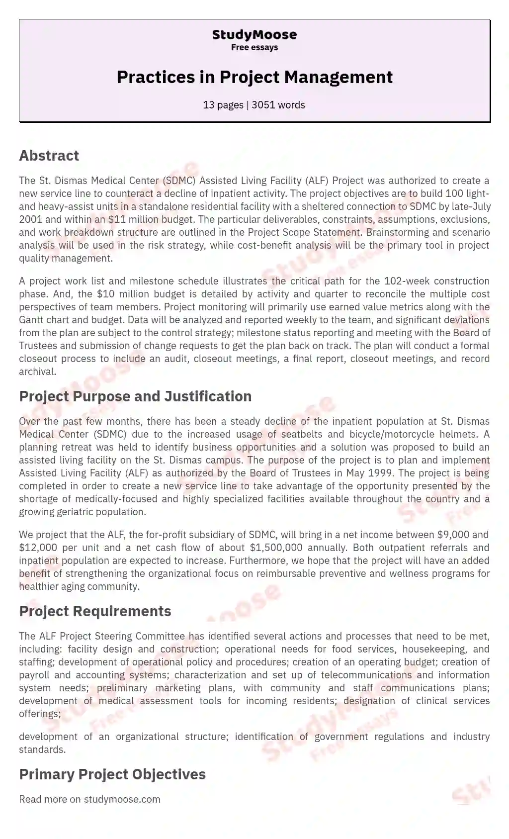 Practices in Project Management essay