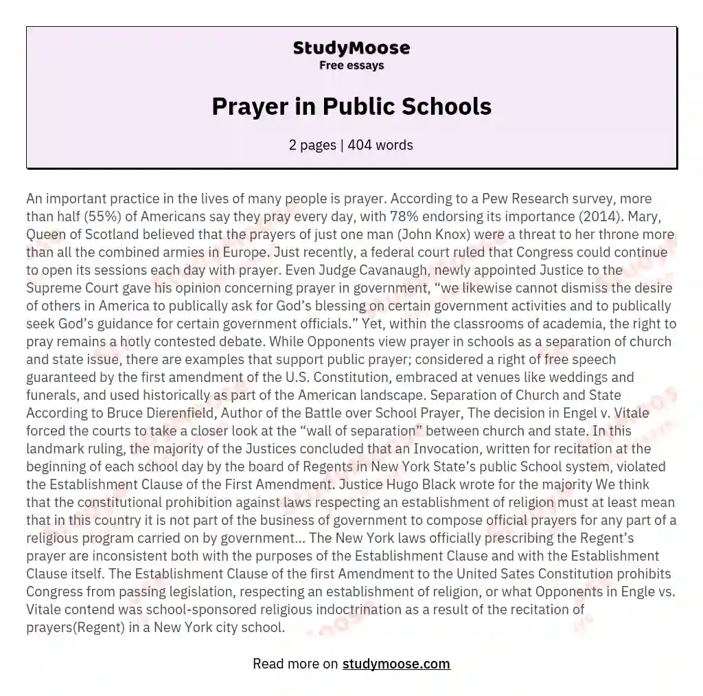 Prayer in Public Schools essay