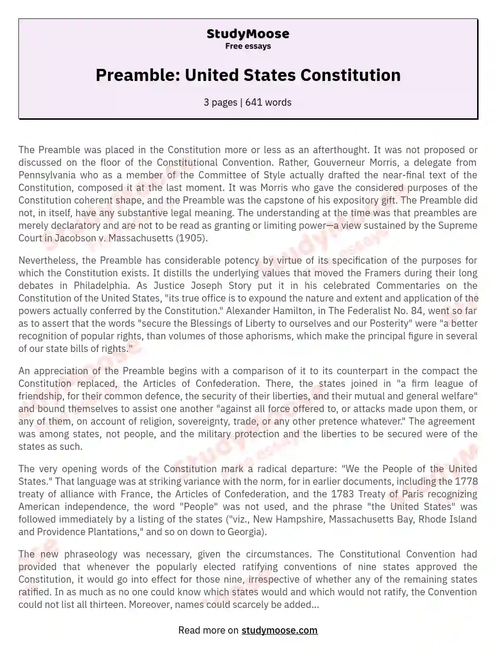 essay on preamble of constitution