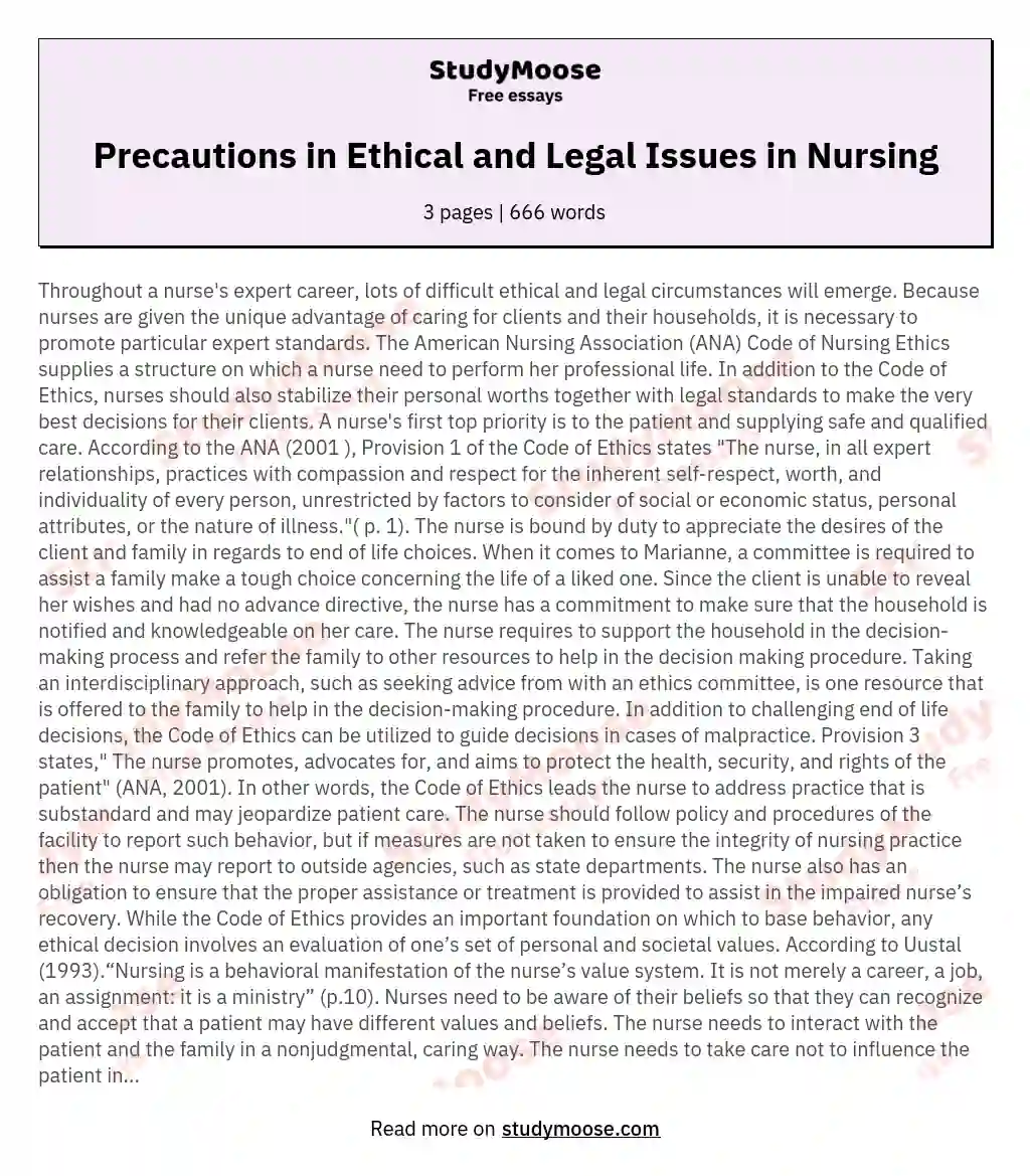 Precautions in Ethical and Legal Issues in Nursing