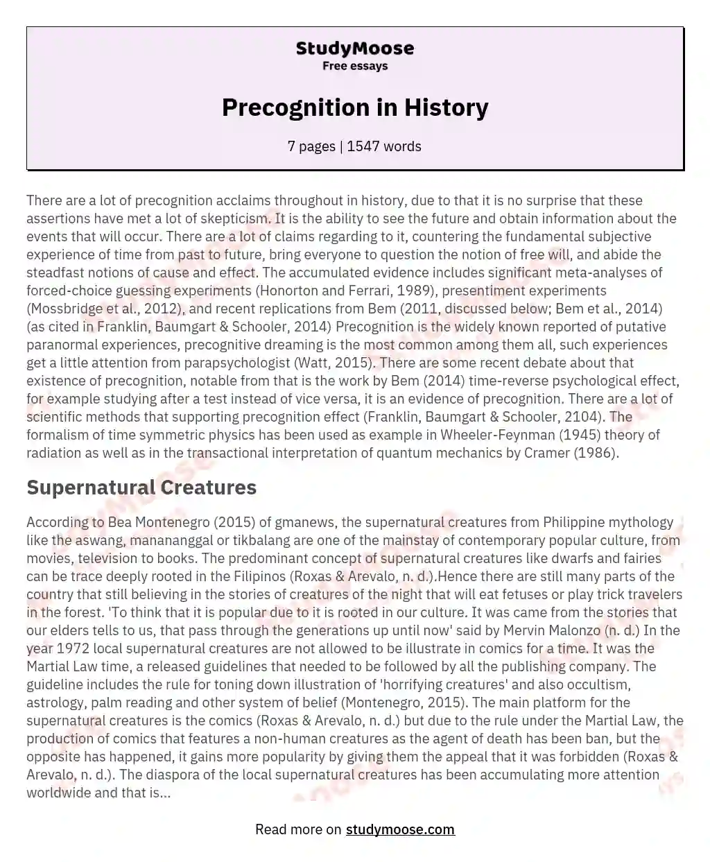 Precognition in History essay