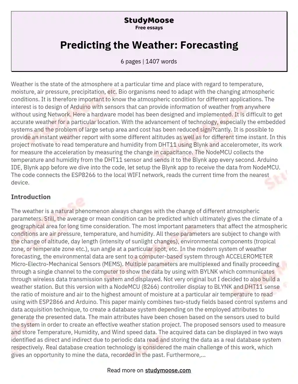 Predicting the Weather: Forecasting