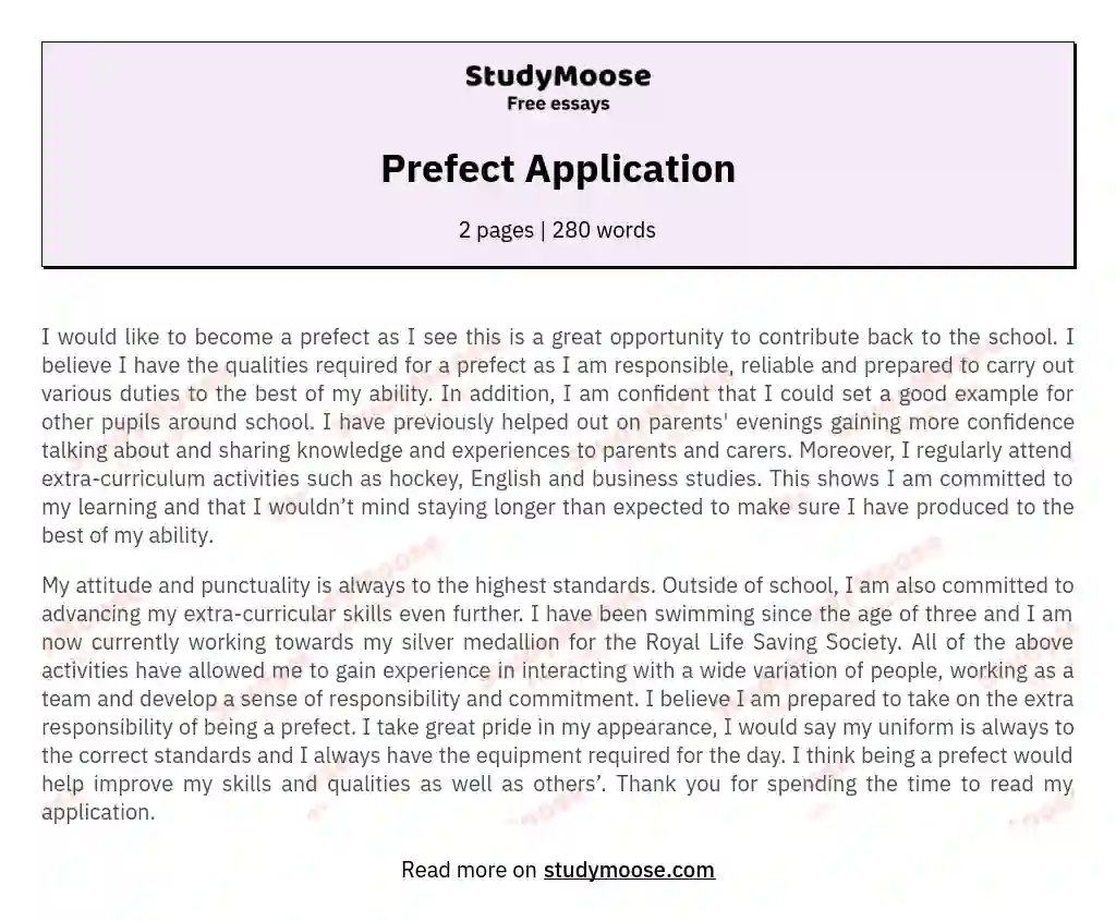 Prefect Application essay
