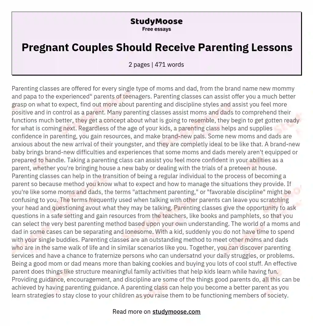 Pregnant Couples Should Receive Parenting Lessons essay
