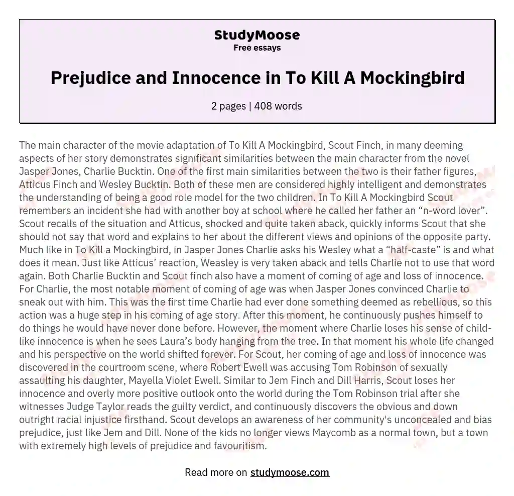 Prejudice and Innocence in To Kill A Mockingbird