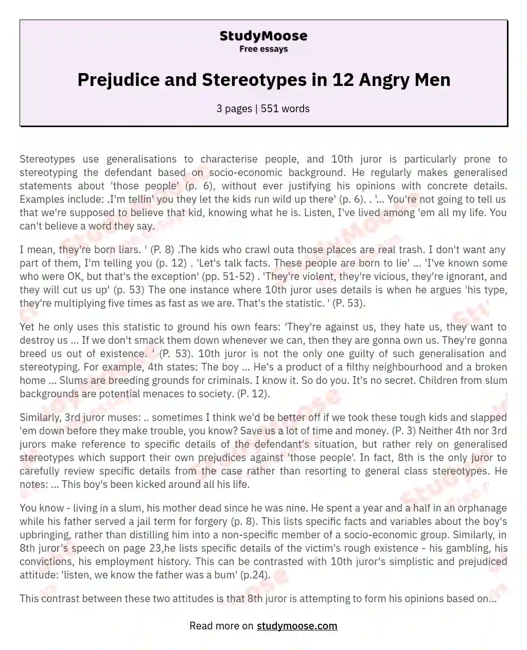 Prejudice and Stereotypes in 12 Angry Men essay